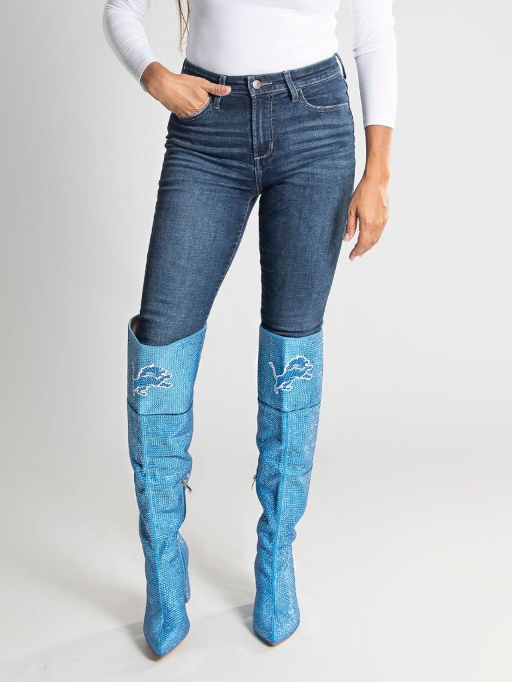 BNWT Detroit Lions Crystal Over the Knee Boot